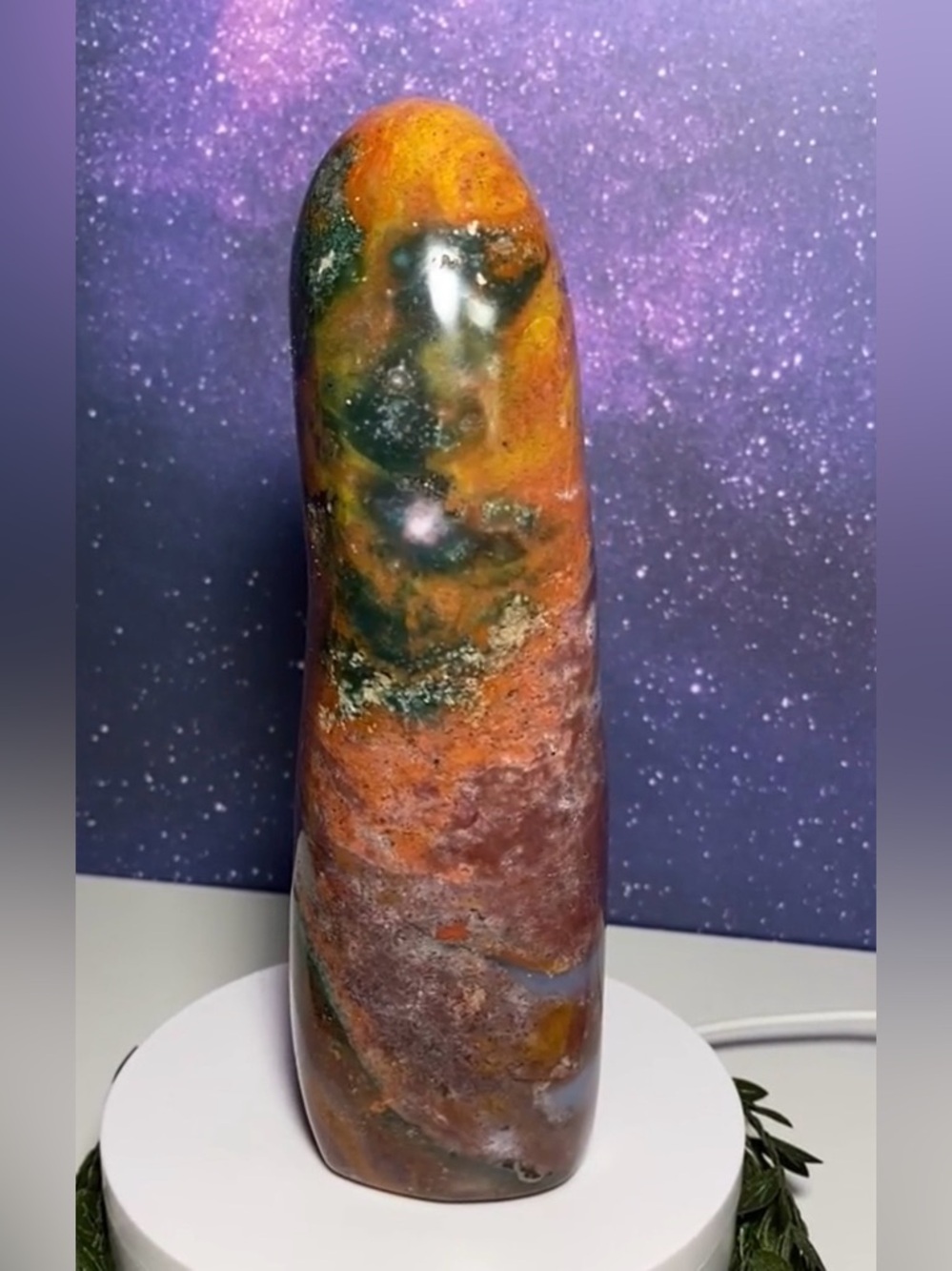 Polished Gorgeous Ocean Jasper Crystal Quartz Tower - Picture 13 of 14